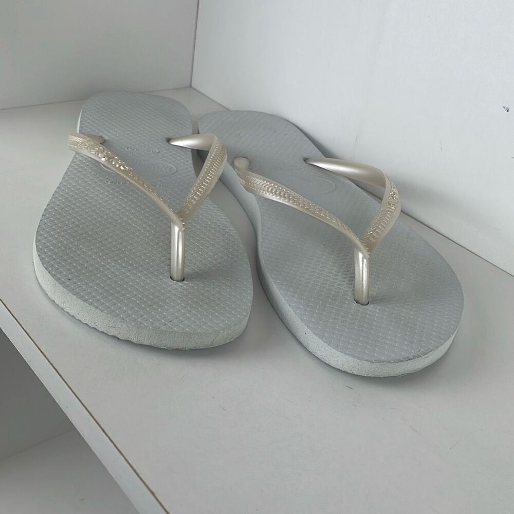 Havaianas Slim Flip Flop Sandals Pearl White 7/8 - Picture 5 of 7